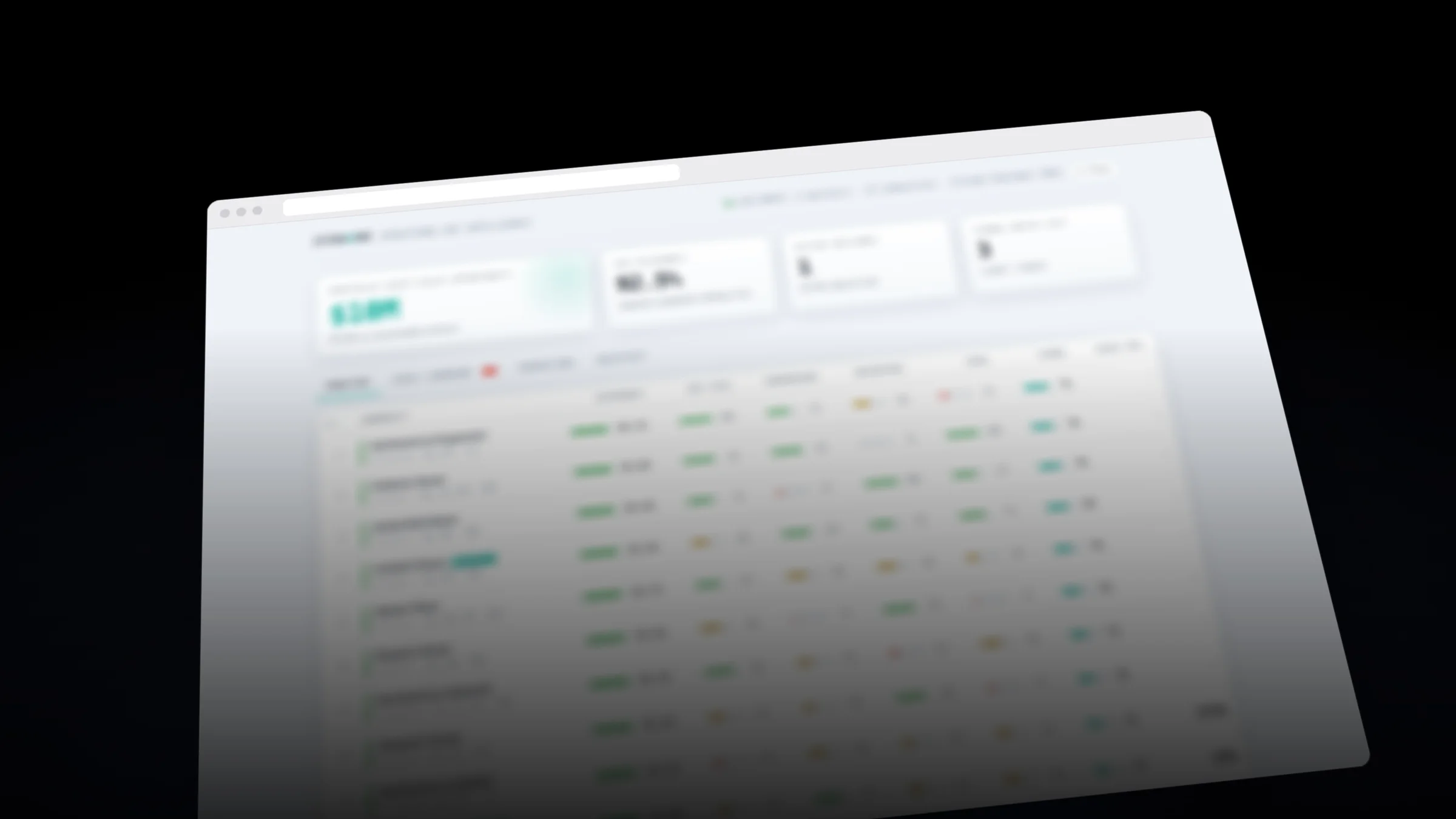 A portfolio analytics dashboard for senior living, shown out of focus