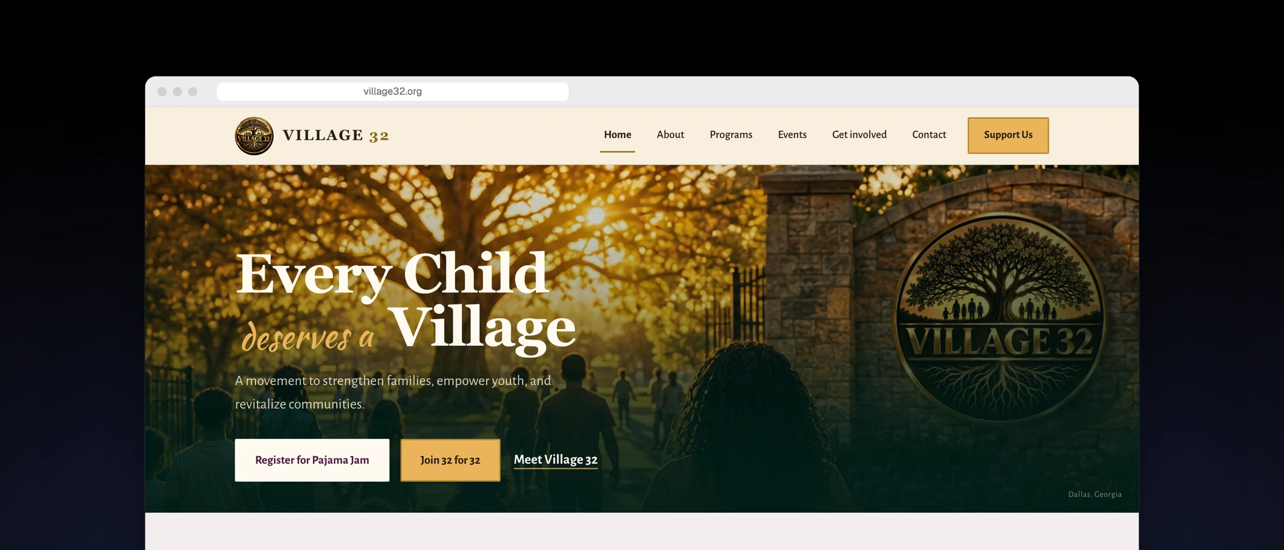 The rebuilt Village 32 homepage